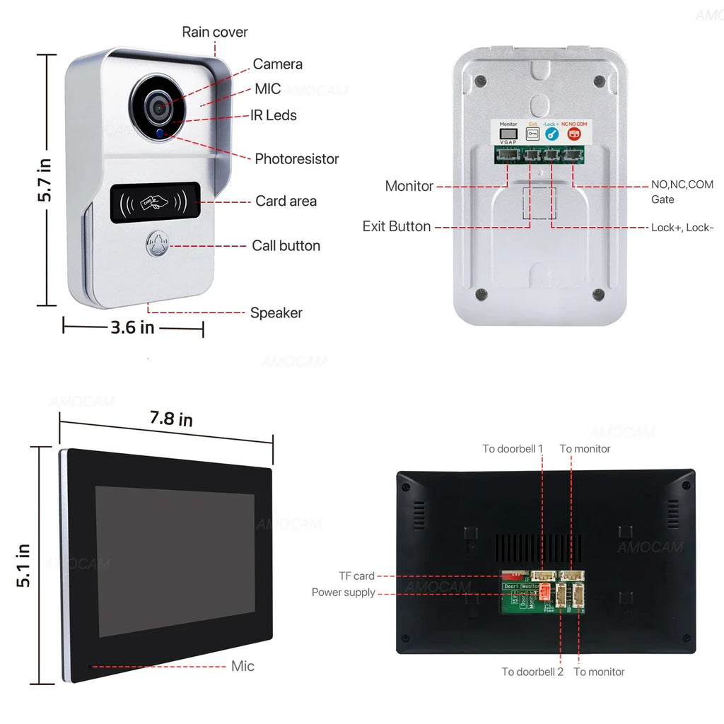 Wireless Wifi Video Doorbell System, 1080P Doorphone Door Camera, 7 Inch Touch Screen, Video Intercom 32GB Card for Home 4 Wire