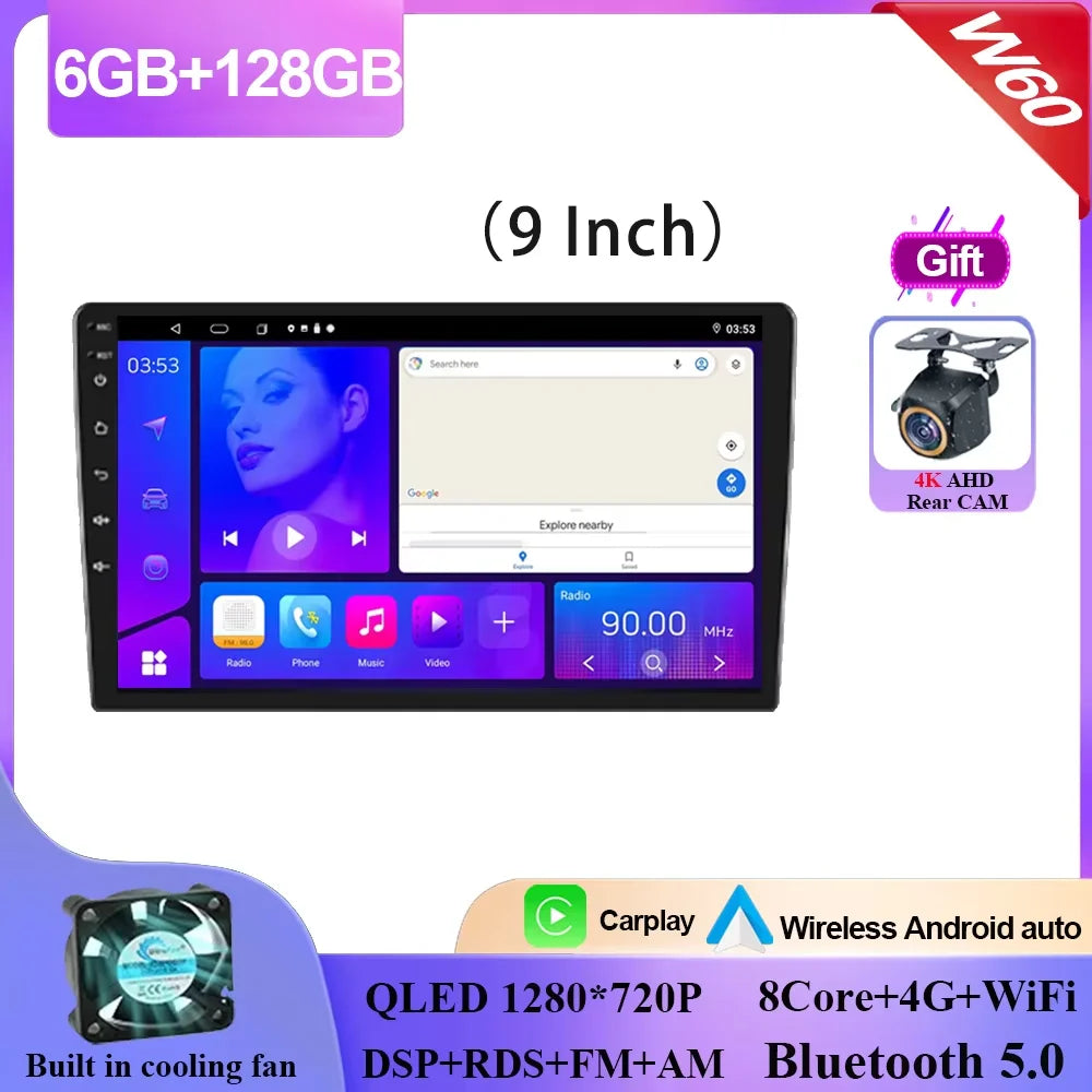 Android 15 9/10 Inch Car Multimedia Video Player 2DIN Stereo Radio Carplay Android Auto For Nissan Hyundai Kia Toyota Honda VW