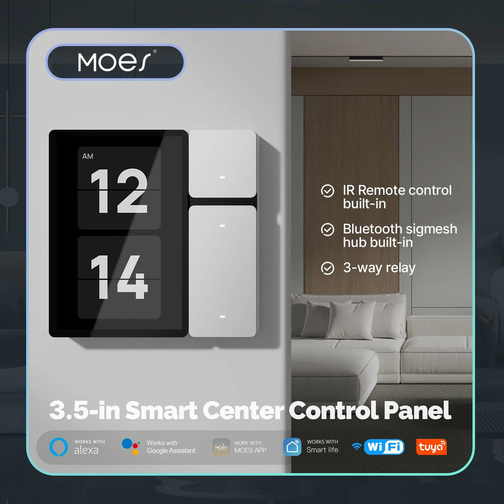 MOES Tuya WiFi Smart Control Panel 3.5" Touch Screen, 3 Relays & Buttons, IR Remote, Bluetooth Sigmesh Hub, Home Automation