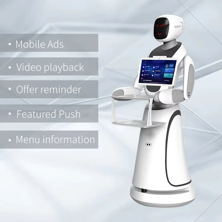 Amy Humanoid AI Robot Waiter for Restaurant / Coffee Shop Automatic Walk and Talk Meal Delivery Robot