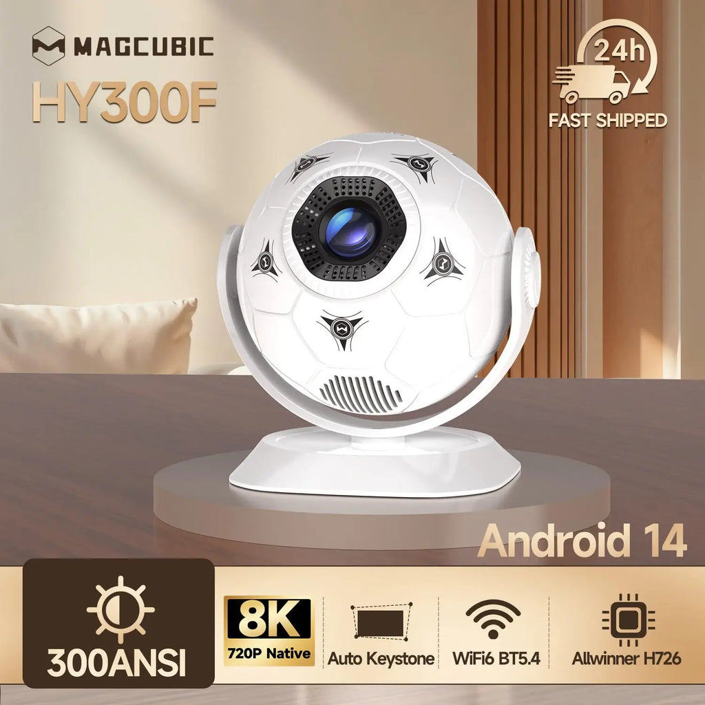 Magcubic HY300F Projector Creative Football Styliny Android 14 8K Projectors 300Ansi MINI Projector LED Wifi6 BT5.4 Home Theater