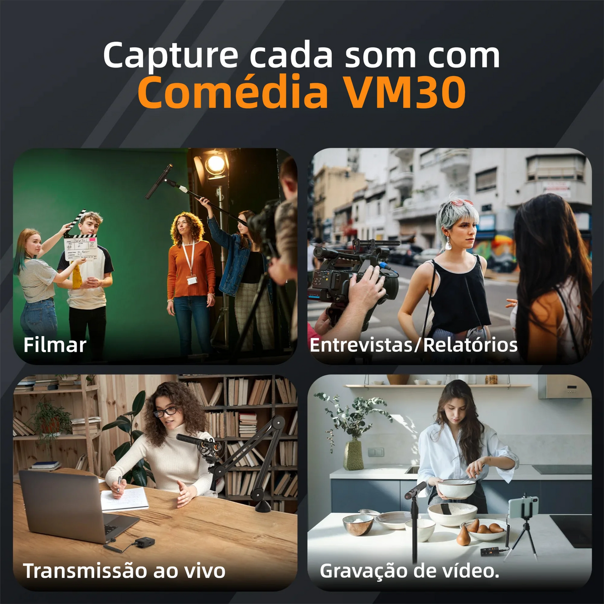 COMICA VM30 Shotgun Microphone 2.4G Super Cardioid Condenser Wireless Mic with Gain Control for Camera Smartphone Podcast Record