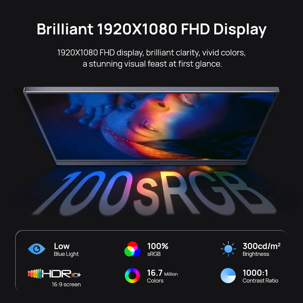 ARZOPA 16.1 Inch Gaming Portable Monitor, 1080P 300cd/㎡ IPS Screen for Mac Laptop PC Switch PS Xbox External Display Z1C Gray