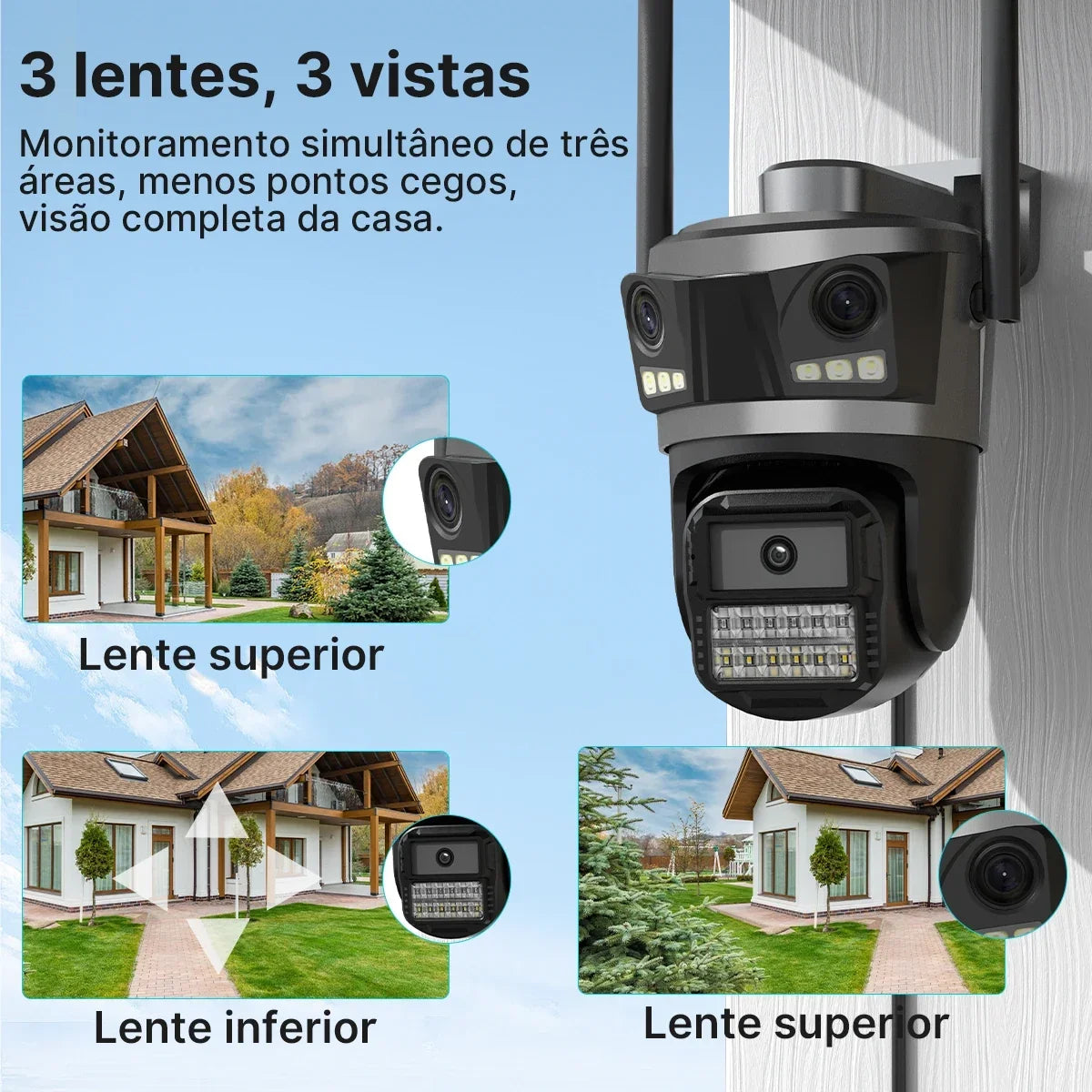 P20 Three Lens Three Screen Ip Camera Icsee Outdoor Wifi Auto Tracking Security Ptz Camera
