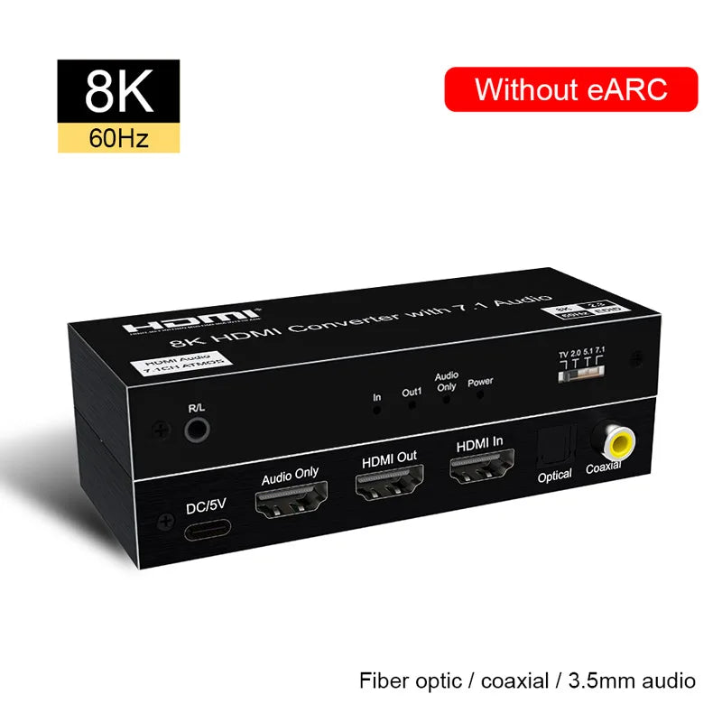 8K 60Hz HDMI EARC Audio Extractor Converter 4K 120Hz HDMI 2.1 Audio Converter Support Dolby Atmos 7.1CH For PS5 XBox DVD TV Box