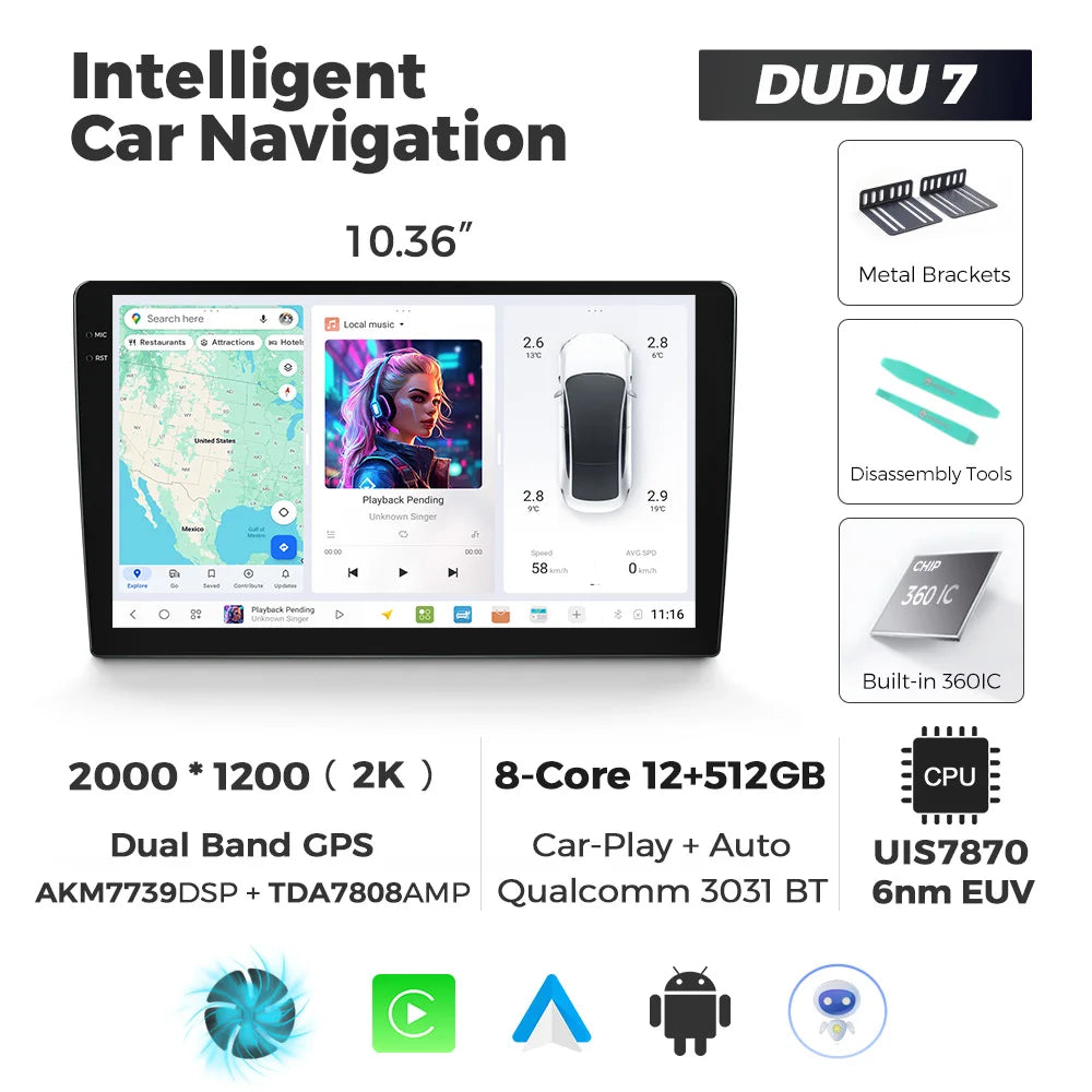 DUDUAUTO DUDU3/4/5/6/7 9.5/10.36inch Android 13 Car Radio Multimedia Player Intelligent System universal For Toyota Kia Hyundai