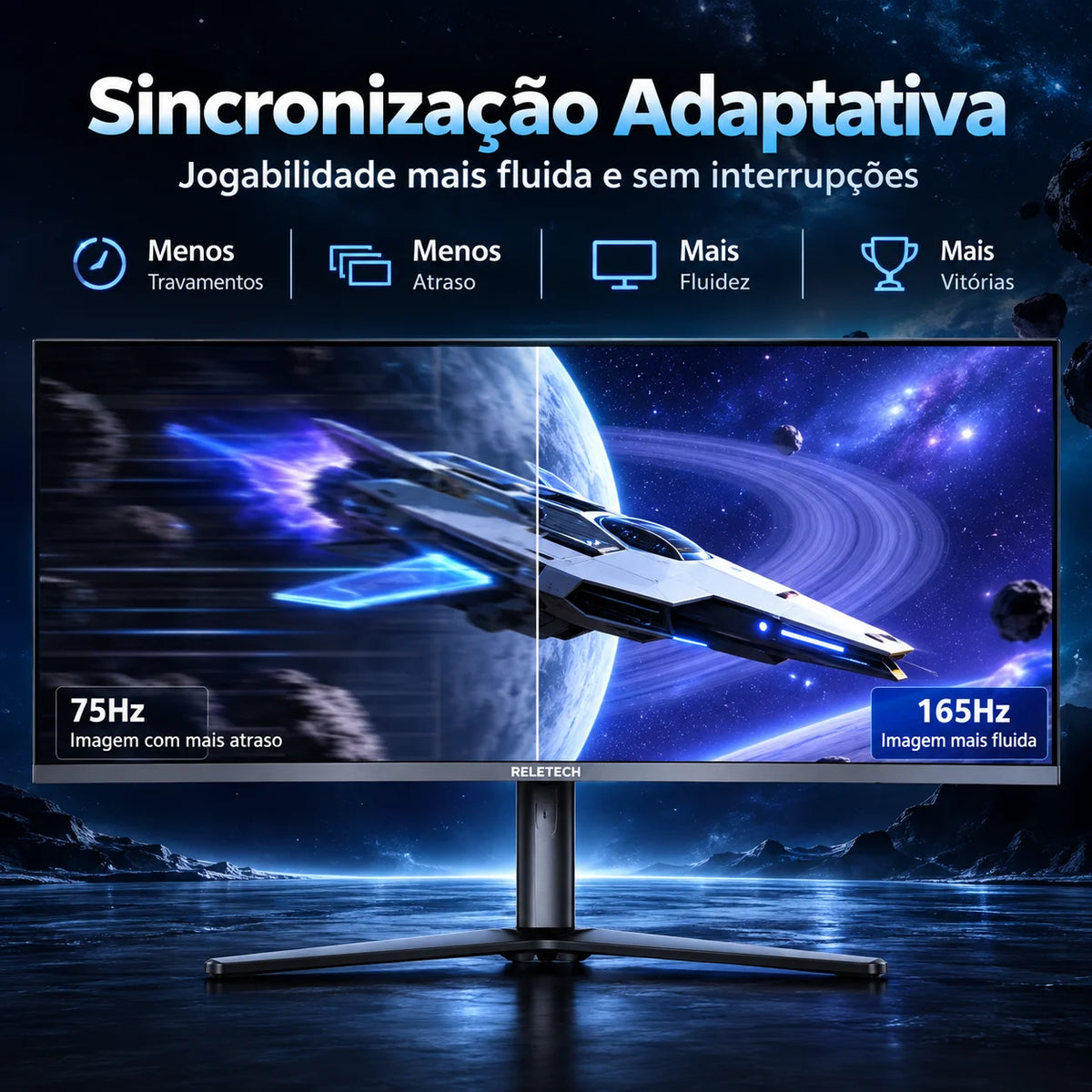 Reletech 34" Ultrawide Gaming Monitor UWQHD 3440x1440 165Hz 1500R Curved VA 21:9 4000:1 HDMI DP