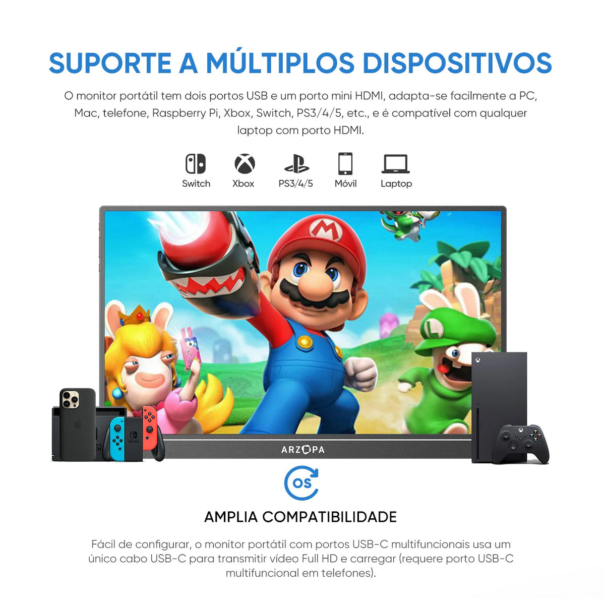ARZOPA 16inch 2K Portable Monitor 16:10 IPS Screen with Type-C Mini HDMI Second Display for MAC/Laptop/PC/Xbox/PS4/5/Switch,Z1RC