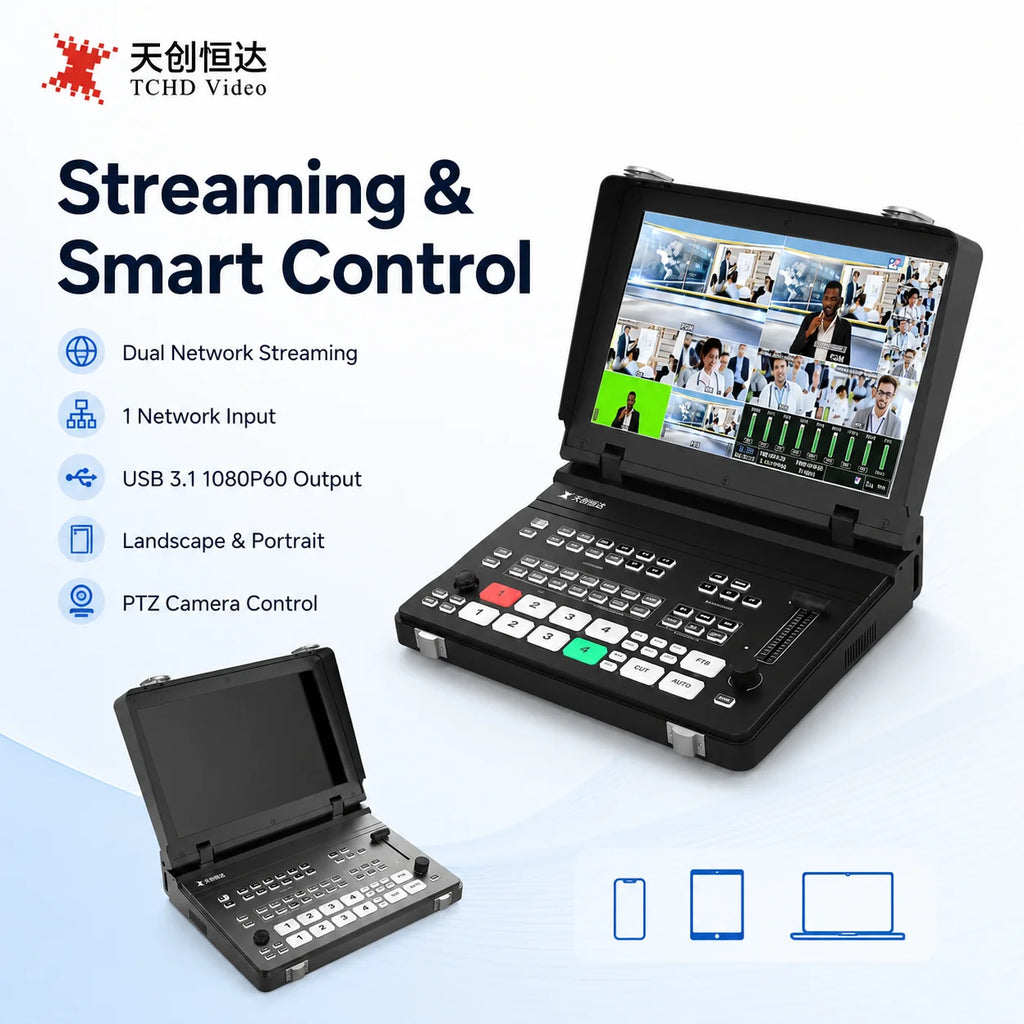 TCHD-810PRO HS 10.1-Inch 5-Channel Portable Video Switcher with 4K HDMI, SDI, PIP, Streaming, Recording and PTZ Control