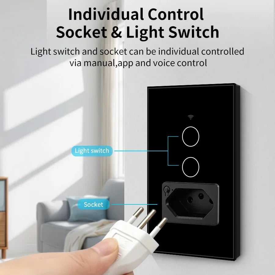 Brazil Socket Smart WiFi Touch Switch Tuya APP Remote Control Alexa Google Home Timer Schedule 1/2 Gang Wall Switch Panel