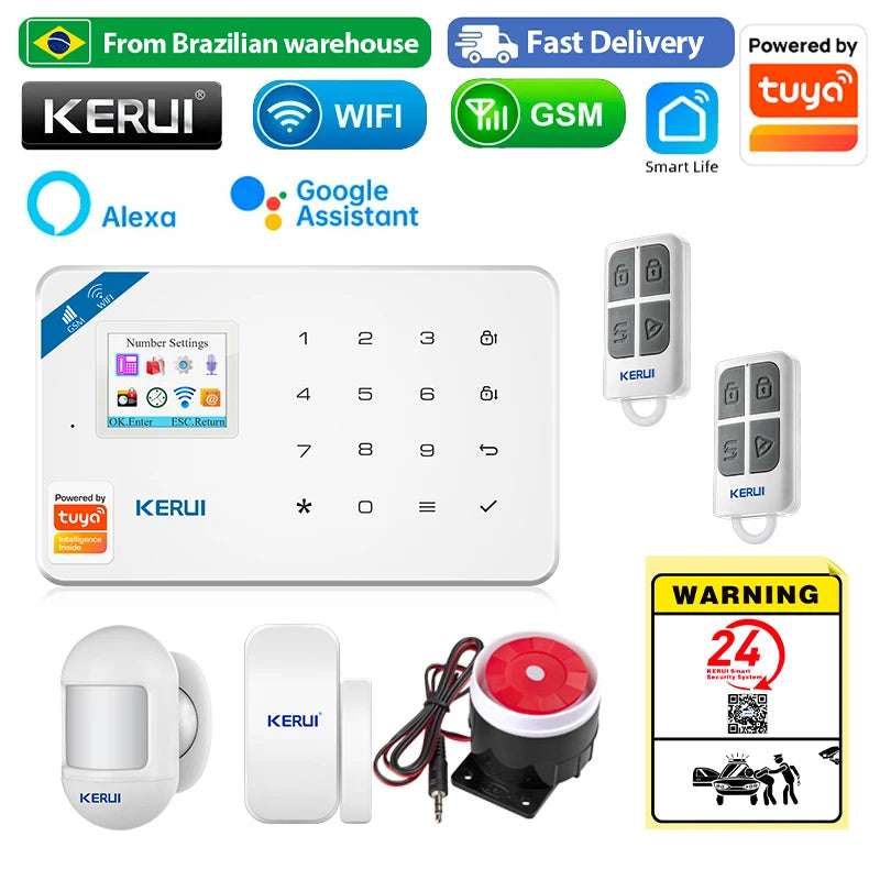 BR Delivery KERUI WIFI+GSM Home Alarm Kit Work With Tuya Smart Motion Sensor Detector 433MHZ Wireless Burglar Alarm Security