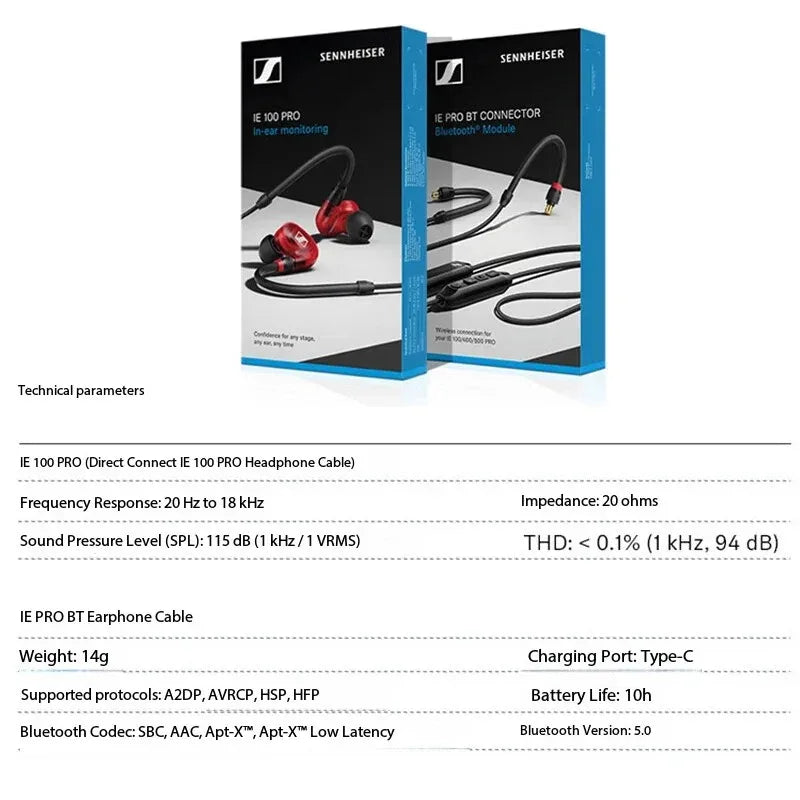 Sennheiser IE 100 Pro in-Ear Monitor Headphones Wired HiFi Earphones Dynamic Driver Studio Stage Monitoring Earbuds IE100 PRO