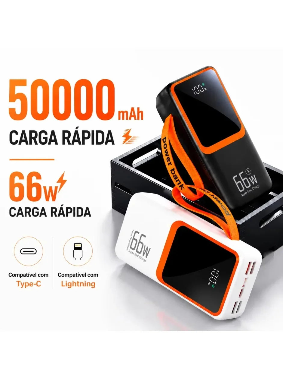 Power Bank 50000mAh 30000mAh Carregador Turbo 66W PD Alta Capacidade Para Viagens E Emergências