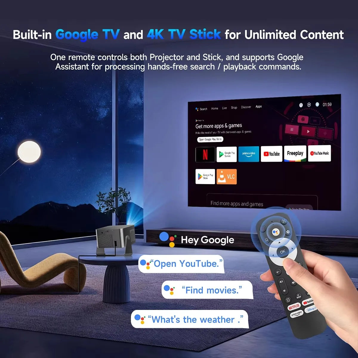 Magcubic HY350GT 900 ANSI Projector with Google TV 1080p Native Projector Auto Focus Portable Beam Android Home Theater