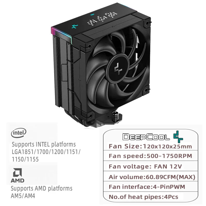 DeepCool AK400 Digital LCD Display CPU Cooler 4 Heat pipes Air Cooling PC Radiator For LGA1700/1200 115X AM4 AM5