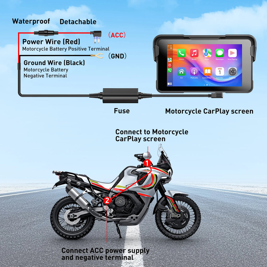 ESSGOO 5 inch Wireless Carplay Motorcycle DVR Navigation GPS Android Auto IPX Display Screen Portable Moto Monitor