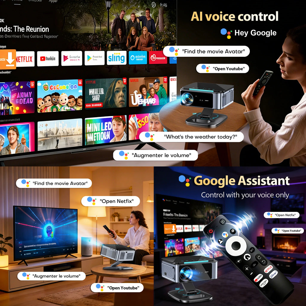 XIWBSY 4K Android TV Projector 46000Lumens Video Movie Beamer Offcial Google TV Daytime Projector TOF Laser Focus Home Theater