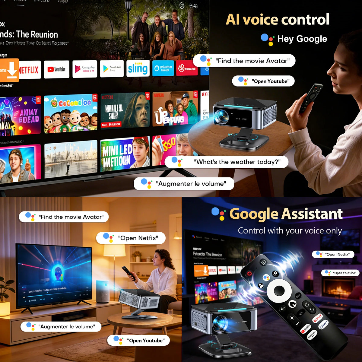 XIWBSY 4K Android TV Projector 46000Lumens Video Movie Beamer Offcial Google TV Daytime Projector TOF Laser Focus Home Theater