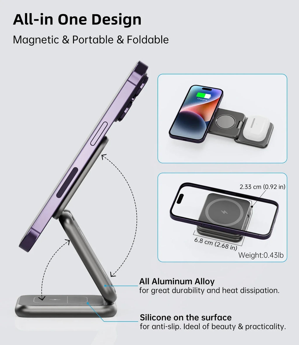 KUXIU X40 3 In 1 Foldable Magnetic Wireless Charger Stand For iPhone 17 16 15 14 13Pro/Max/Plus, AirPods 4/3/2 , iWatch Series