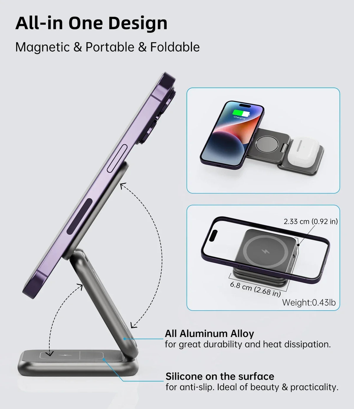 KUXIU X40 3 In 1 Foldable Magnetic Wireless Charger Stand For iPhone 17 16 15 14 13Pro/Max/Plus, AirPods 4/3/2 , iWatch Series