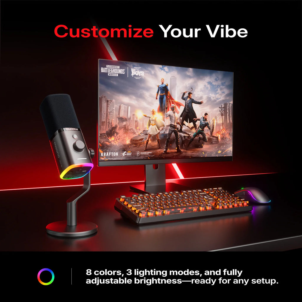MAONO PD100W USB Wireless Dynamic Microphone Cardioid Mic 50m Range One-Touch Noise Reduction RGB for PC Gaming Live Streaming