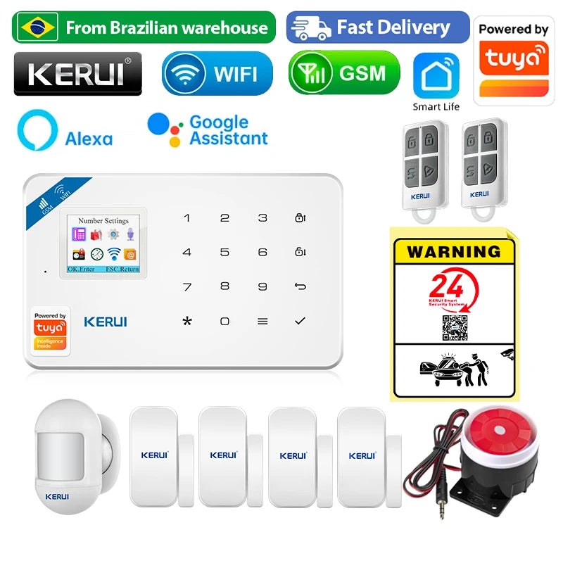 BR Delivery KERUI WIFI+GSM Home Alarm Kit Work With Tuya Smart Motion Sensor Detector 433MHZ Wireless Burglar Alarm Security