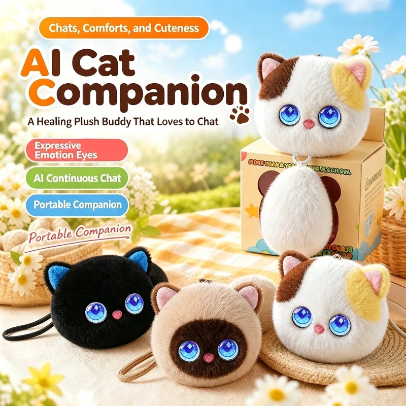 AI Smart Plush Robot with Dynamic Emotional Eyes Supports 66 Languages Cute Keychain Backpack Decoration Gift Doll Ornament
