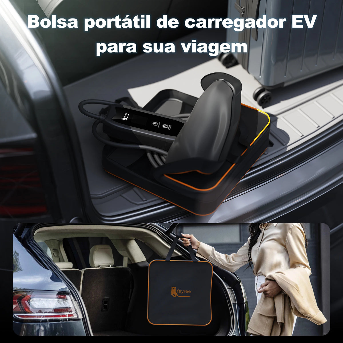 Feyree Type2 EV Charger 3.5kW 16A 1Phase 5M Cable EVSE Portable Charging Box CarCharger Brazil Plug 10A/20A for Electric Vehicle