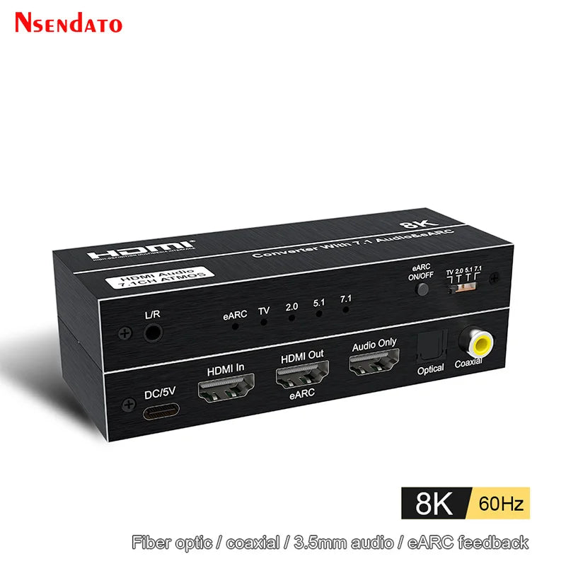 8K 60Hz HDMI EARC Audio Extractor Converter 4K 120Hz HDMI 2.1 Audio Converter Support Dolby Atmos 7.1CH For PS5 XBox DVD TV Box