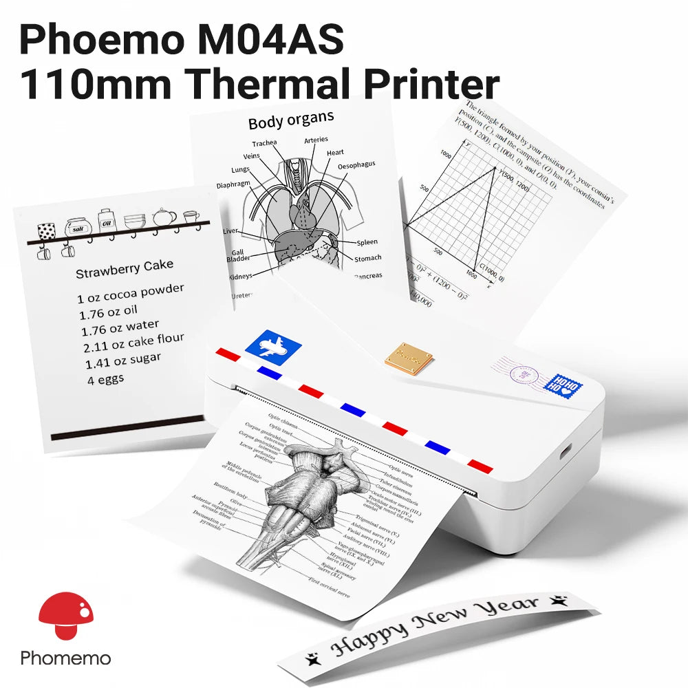 53-107mm Portable Printer Thermal Photo Printer Wireless Inkless Labeler 304dpi Label Maker Printer Machine for Phomemo M04AS