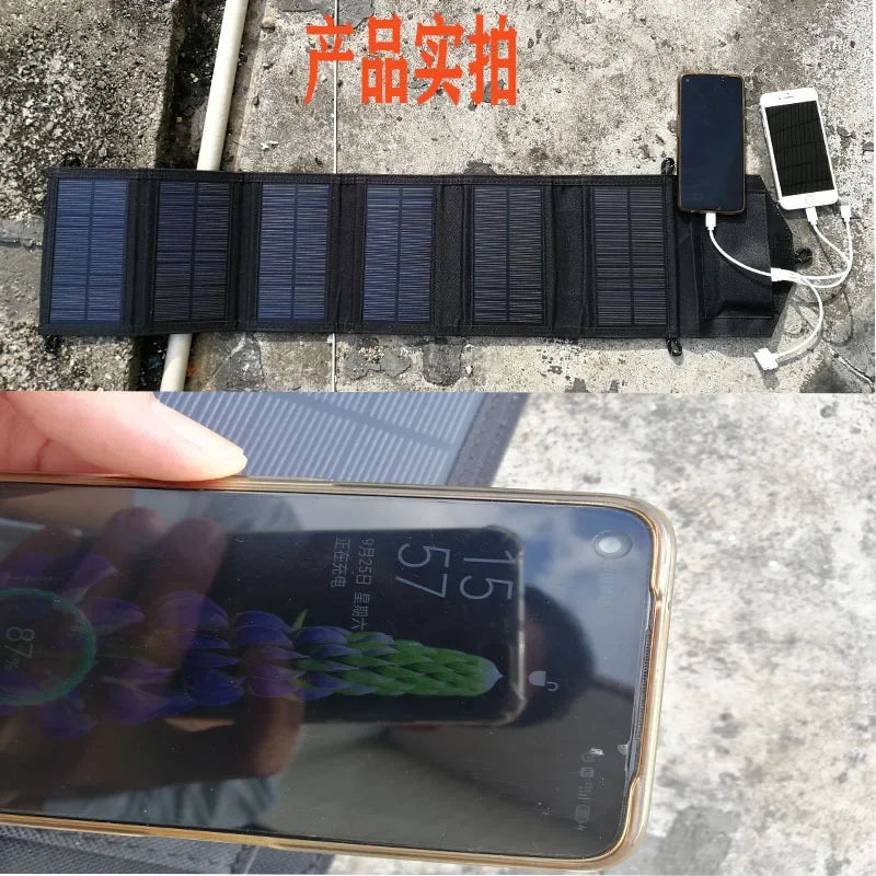 Solar panel 10/20W5V2A solar 4/6 folding bag solar 2USB fast charging portable folding bag camping hiking power bank