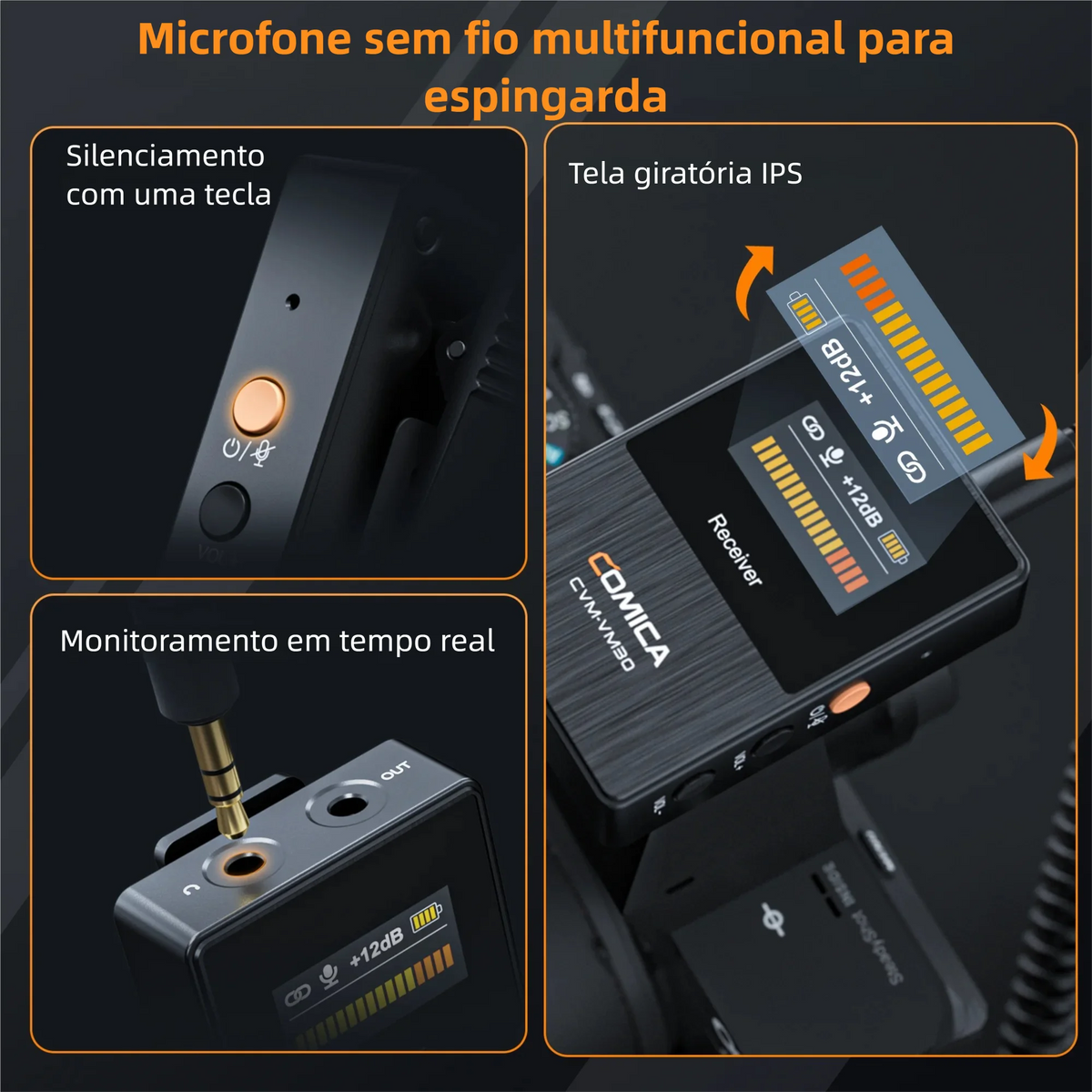 COMICA VM30 Shotgun Microphone 2.4G Super Cardioid Condenser Wireless Mic with Gain Control for Camera Smartphone Podcast Record