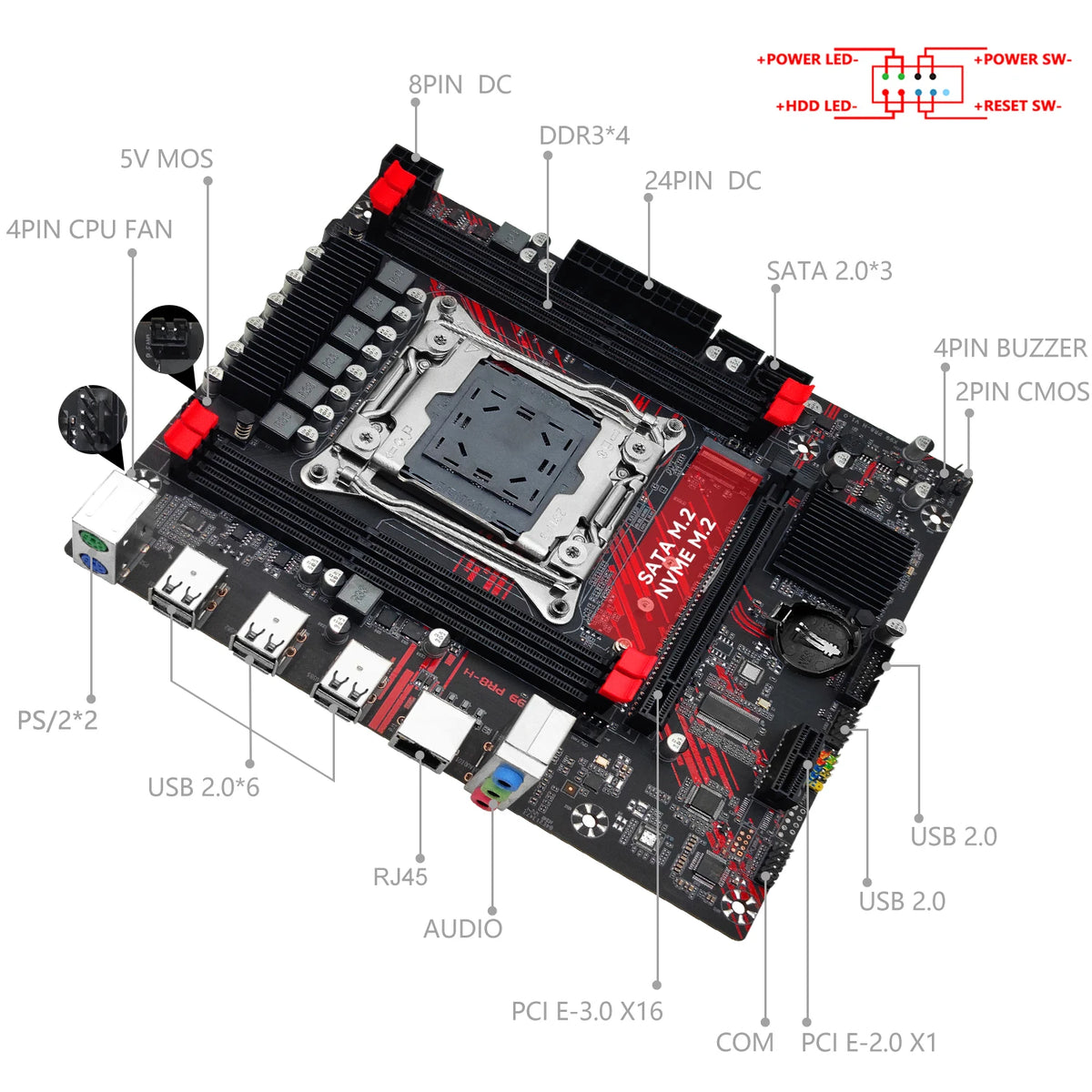 MACHINIST X99 PR8-H Motherboard Combo Intel Xeon E5 2686 V4 or E5 2696 V4 CPU LGA 2011-3 Support DDR3 RAM NVME M.2