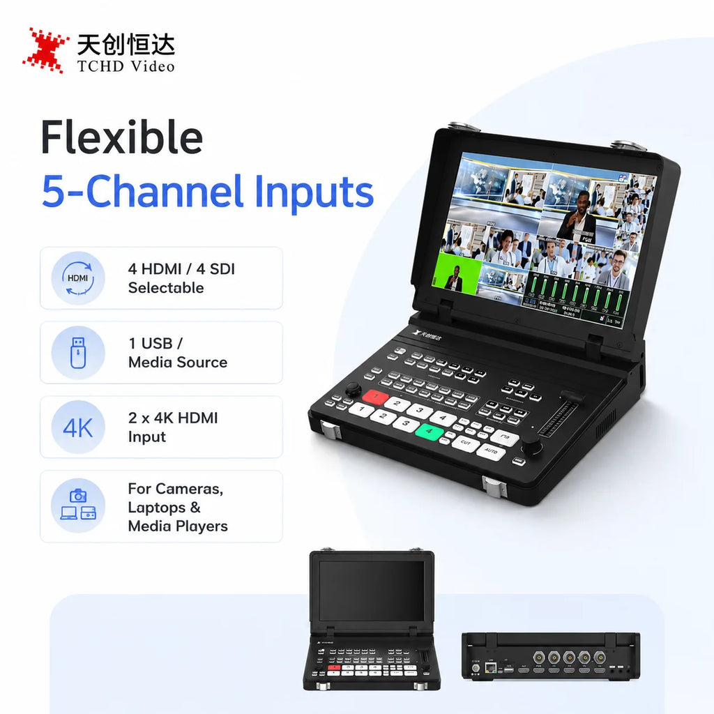 TCHD-810PRO HS 10.1-Inch 5-Channel Portable Video Switcher with 4K HDMI, SDI, PIP, Streaming, Recording and PTZ Control