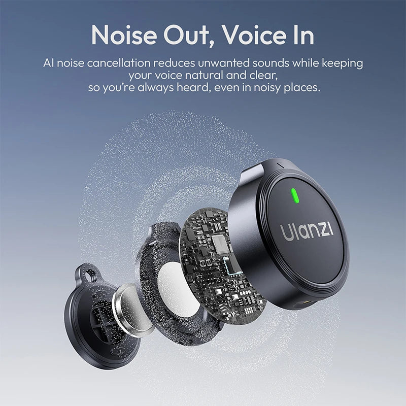 Ulanzi A21 Wireless Lapel Microphone Dual Recording 100M Transmission Noise Cancellation for Cameras Phone Video Recording Live