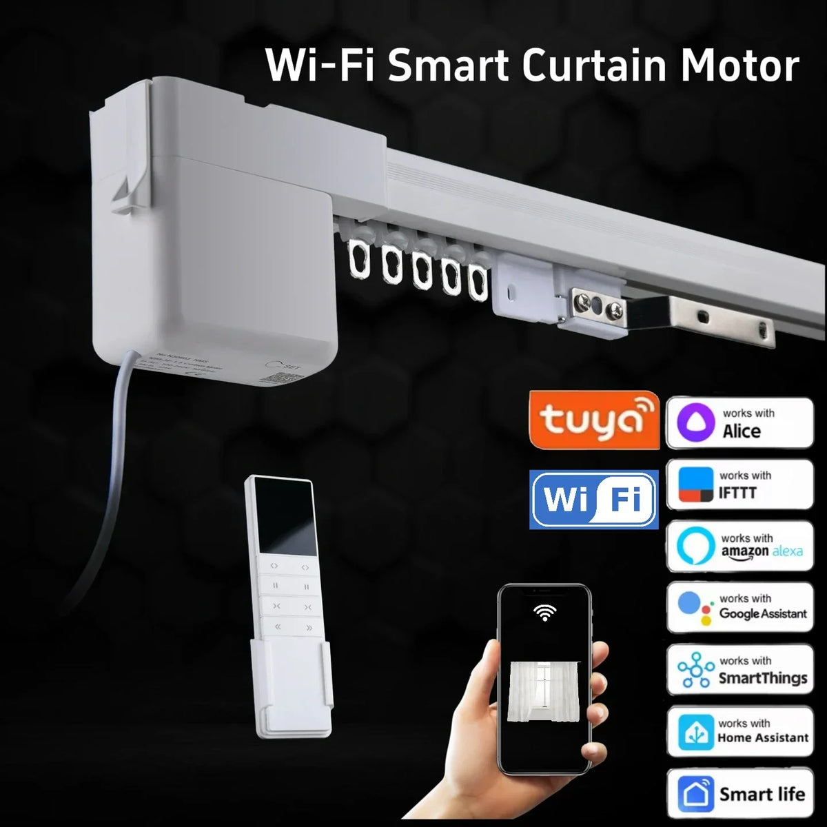 NEW!! Smart Life Tuya Wifi Electric Smart Curtains Drive Motor Rail Rod Track System Support Google Assistant Alexa
