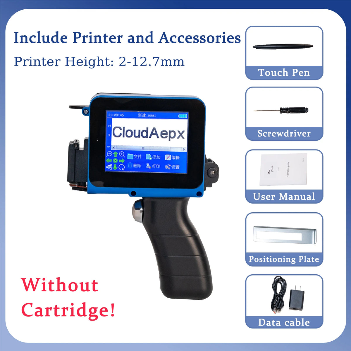 MB-127 Portable Mini Handheld Inkjet Printer 12.7mm for QR Bar Batch Code Date Number Logo Expiry 28 Languages