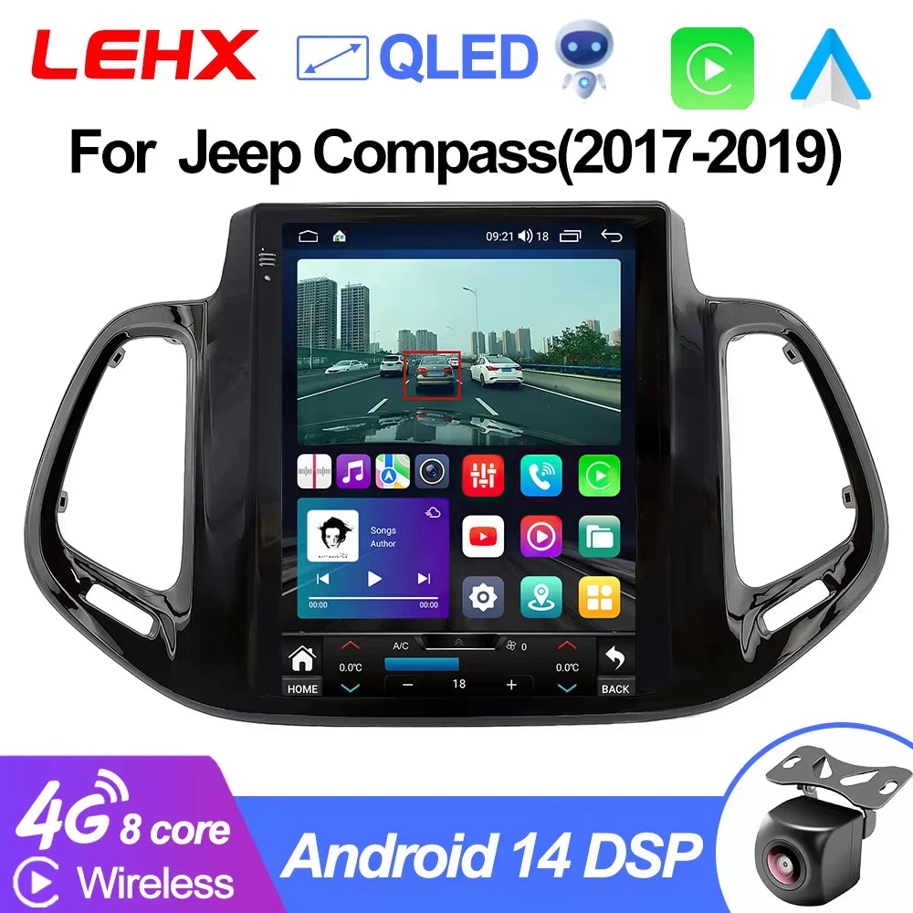 LEHX 2 Din Android 14 8Core  for Jeep Compass 2 MP 2016 - 2019  5G WIFI Car Radio Carplay Auto Stereo GPS DVD Head Unit