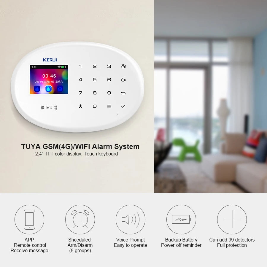 From Brazil Warehouse KERUI Home Alarm System Tuya Smart WiFi GSM Alarm for Home Burglar Security Alarm Wireless PIR Sensor W202