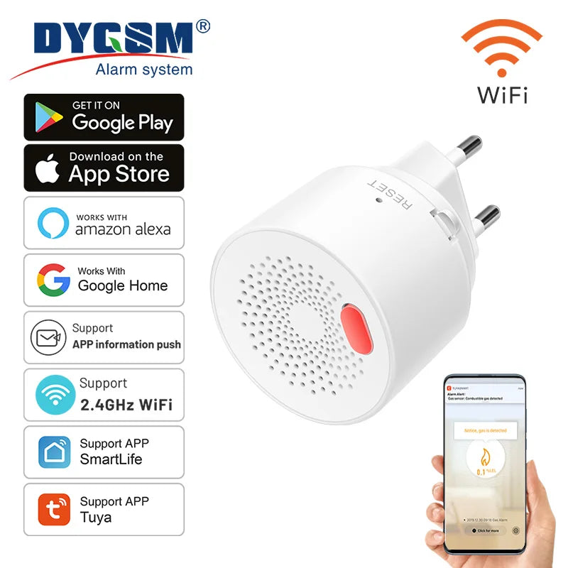 Tuya Smart Home Wifi Natural Gas Sensor Combustible Household Smart LPG Gas Leakage Alarm Detector Fire Security Protection