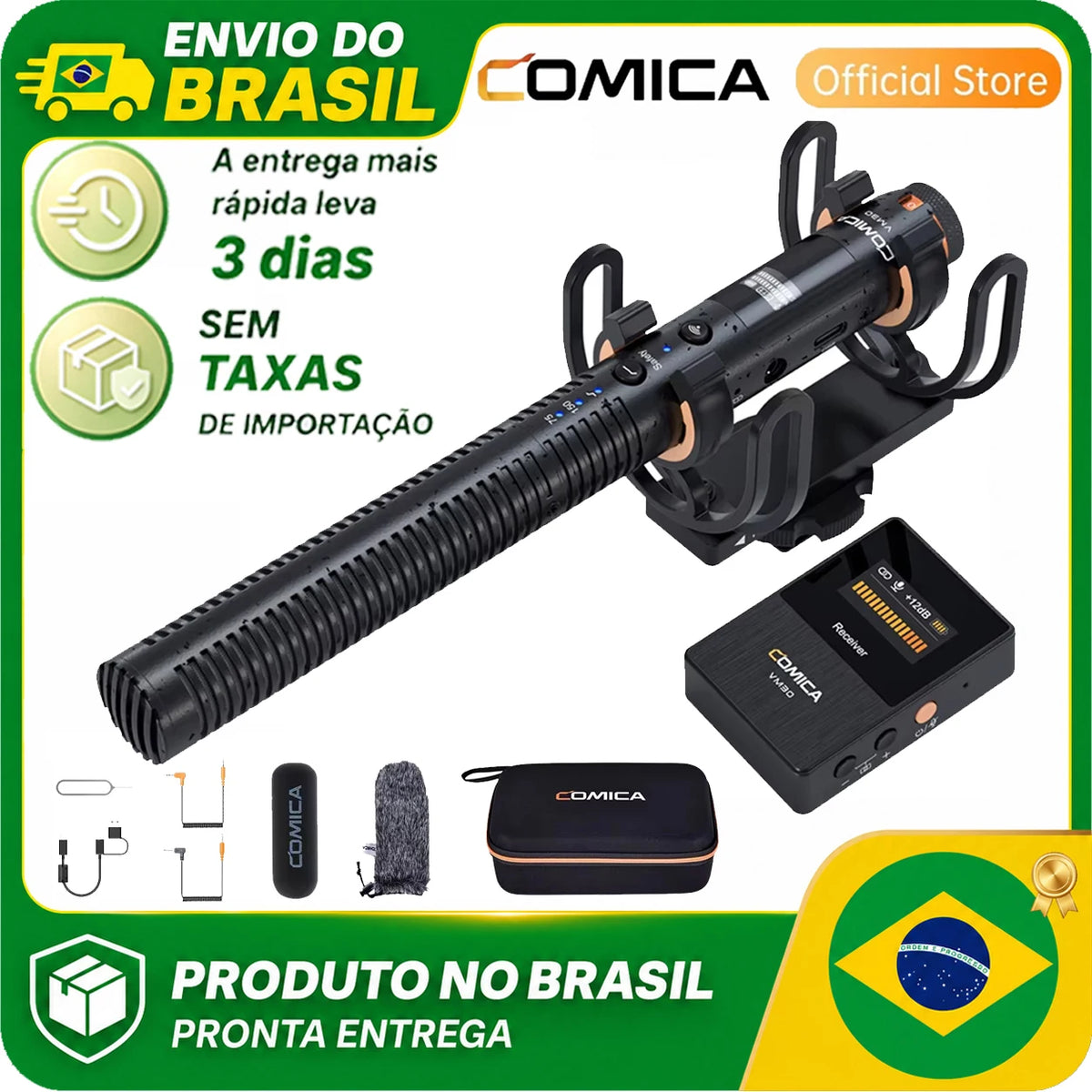 COMICA VM30 Shotgun Microphone 2.4G Super Cardioid Condenser Wireless Mic with Gain Control for Camera Smartphone Podcast Record