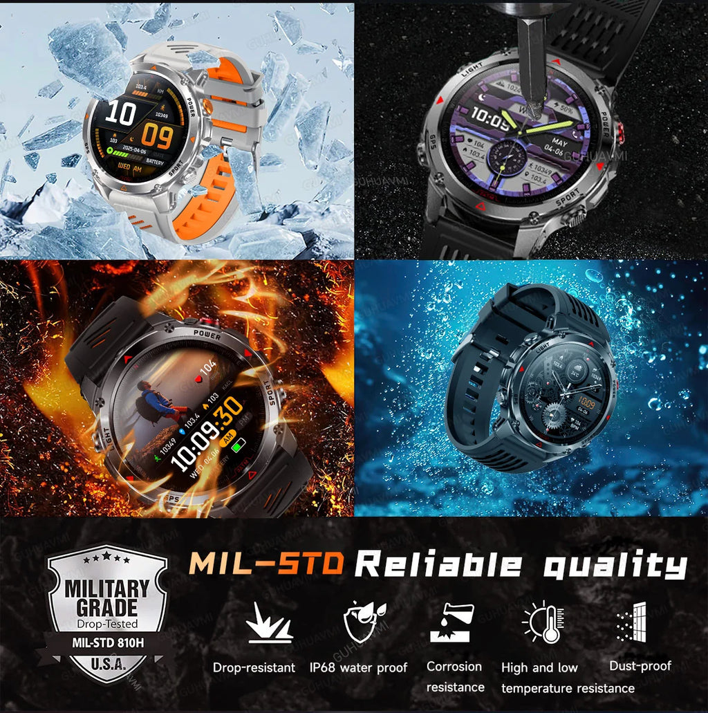 2025New Outdoor Military Smart Watch Men 1.46" AMOLED Built-in GPS Compass Altimeter 3ATM Waterproof Clock BT Call SmartWatches