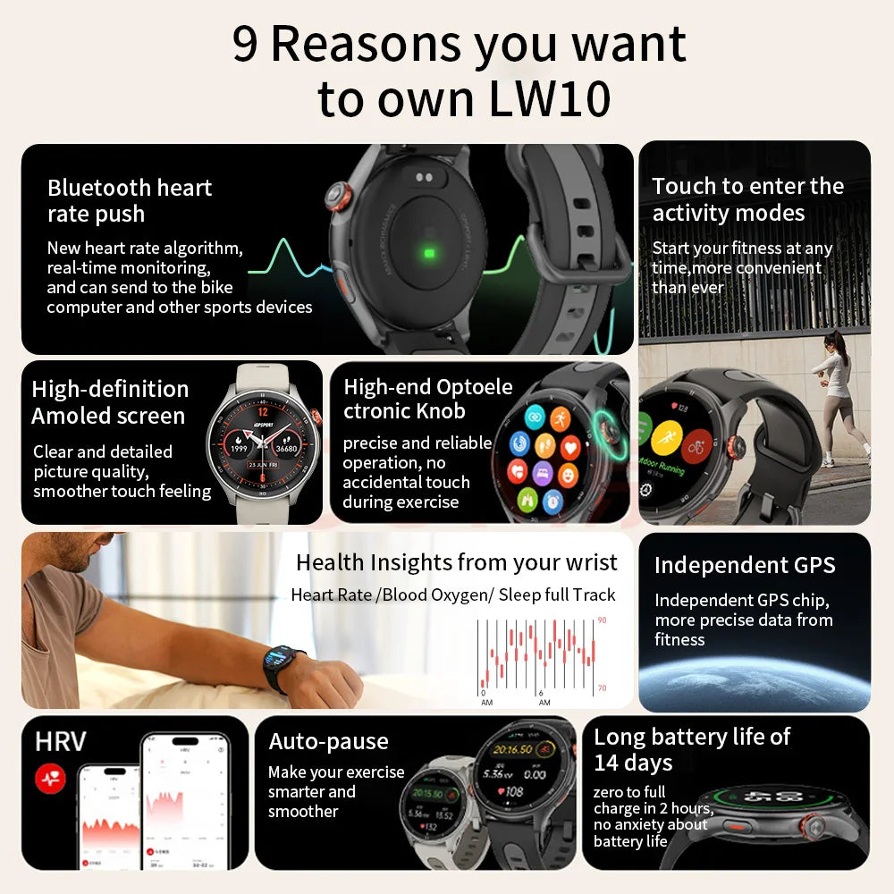 iGPSPORT LW10 1.43in AMOLED Screen Heart Rate Monitoring Bluetooth Call GPS Sports Fitness Blood Oxygen for Running Cycling