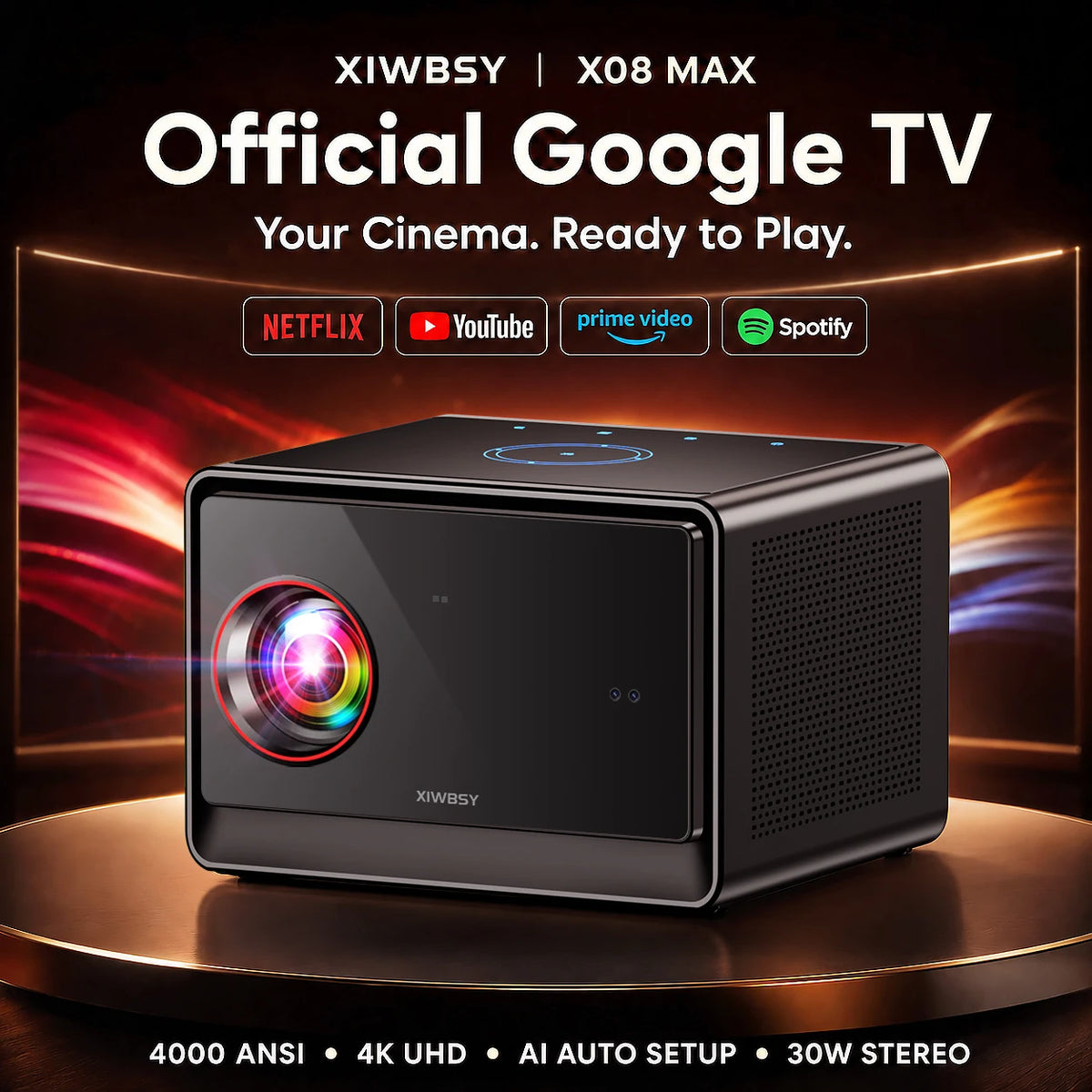 XIWBSY Android 14.0 Sealed Optical Projector 4000ANSI Home Theater Google TV Projector Netflix Official Licence 4K Projector