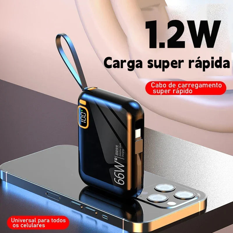 12000mAh Compact Power Bank Fast Charger With Integrated Cable Double Super Fast Recharge For Travel Day