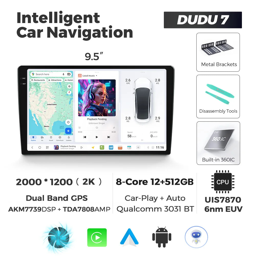 DUDUAUTO DUDU3/4/5/6/7 9.5/10.36inch Android 13 Car Radio Multimedia Player Intelligent System universal For Toyota Kia Hyundai