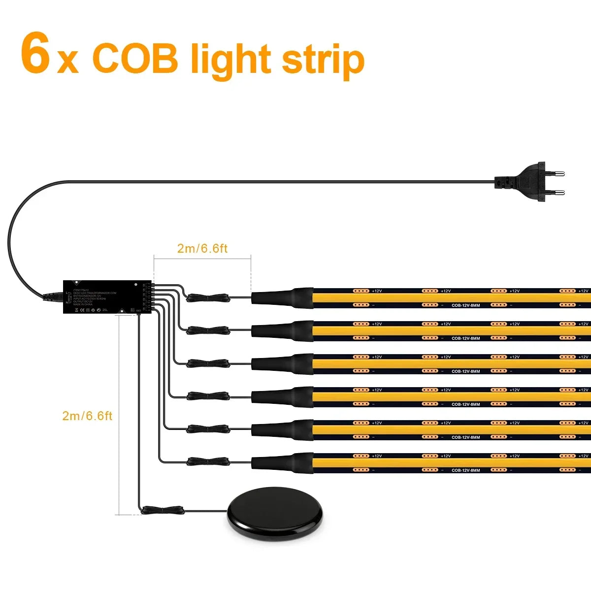 1/2/3/4/5/6-in-1 Black PCB Cob Acoustic Wall Panel Decor LED Strip Lighting Kit Hand Sweep Stepless Touch Dimmer Switch LED Tape