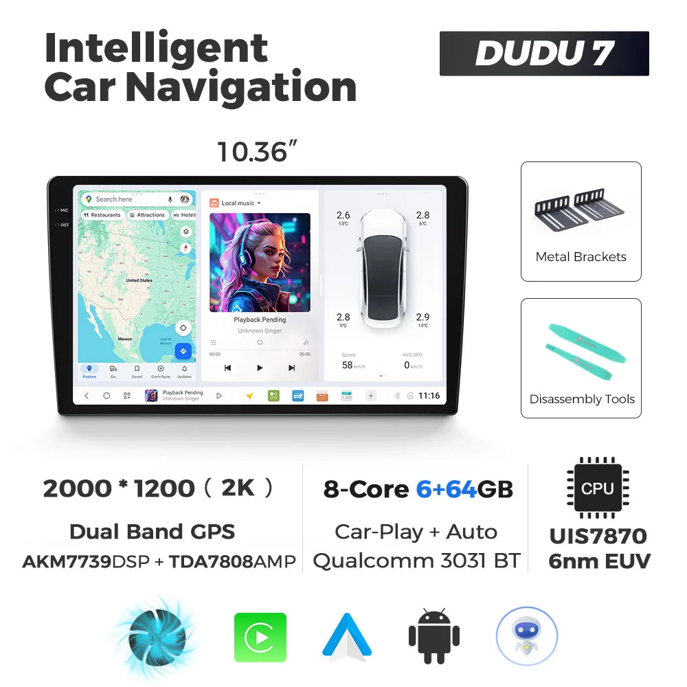 DUDUAUTO DUDU3/4/5/6/7 9.5/10.36inch Android 13 Car Radio Multimedia Player Intelligent System universal For Toyota Kia Hyundai