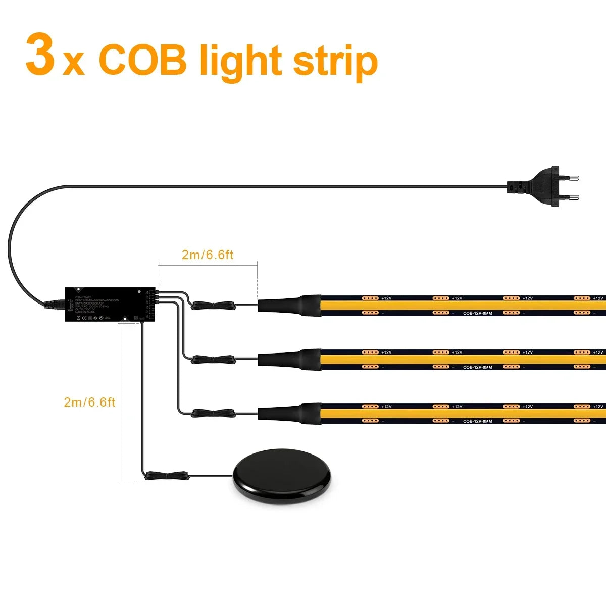 1/2/3/4/5/6-in-1 Black PCB Cob Acoustic Wall Panel Decor LED Strip Lighting Kit Hand Sweep Stepless Touch Dimmer Switch LED Tape