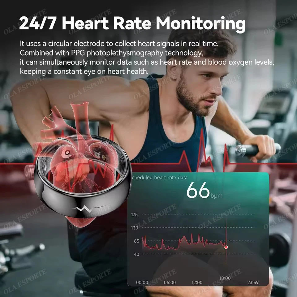 2026 New Smart Ring Heart Rate Blood Oxygen Health Monitoring 3ATM Waterproof Multi-sport Mode Ring with Charging Case Smartring